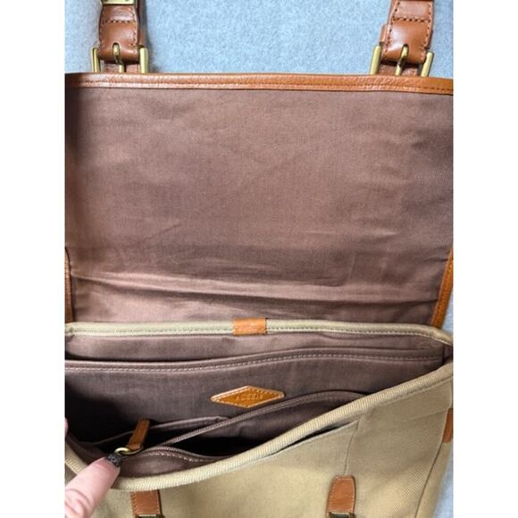 Fossil Tan Canvas Messenger Bag Purse Handbag Crossbody - Picture 4 of 9